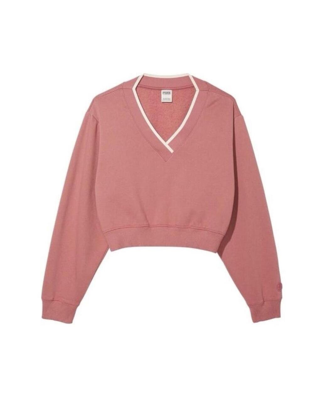 Victoria’s Secret PINK Fleece Long Sleeve V-Neck Cropped Pullover Women’s Small - Picture 13 of 14